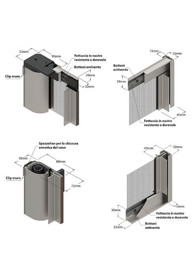 Zanzariera Antivento a rullo Laterale, a Molla, per Larghezza Vano fino a 150 cm, Ingombro da 55 mm - 811