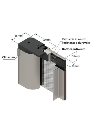 Zanzariera Antivento a rullo Laterale, a Molla, per Larghezza Vano fino a 150 cm, Ingombro da 55 mm - 811