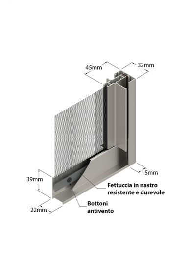 Zanzariera Antivento a rullo Laterale, a Molla, per Larghezza Vano fino a 150 cm, Ingombro da 55 mm - 811