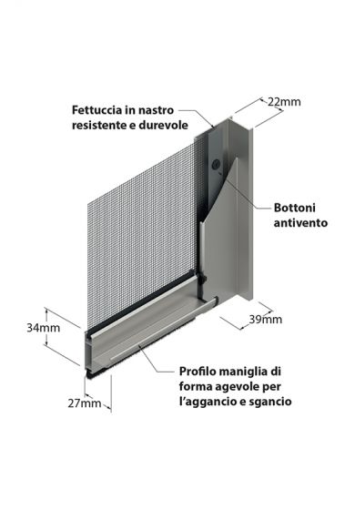 Zanzariera Antivento a rullo Verticale, a Molla, ingombro da 55 mm - 808