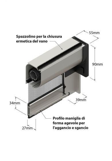Zanzariera Antivento a rullo Verticale, a Molla, ingombro da 55 mm - 808
