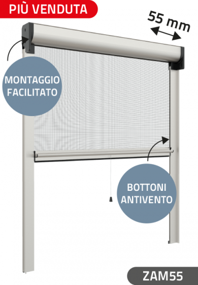 Zanzariera Antivento a rullo Verticale, a Molla, ingombro da 55 mm - 808