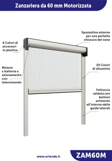 Zanzariera antivento a rullo Verticale, con Motore, ingombro da 60 mm - 18137