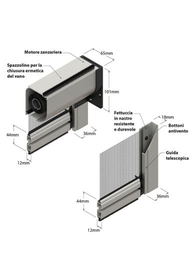 Zanzariera antivento a rullo Verticale, con Motore, ingombro da 60 mm - 18137