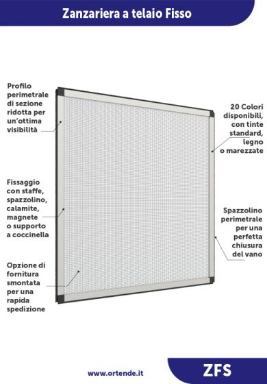 Zanzariera Fissa cm con traverso per dimensioni oltre 120 cm, ingombro da 11 mm - 16793