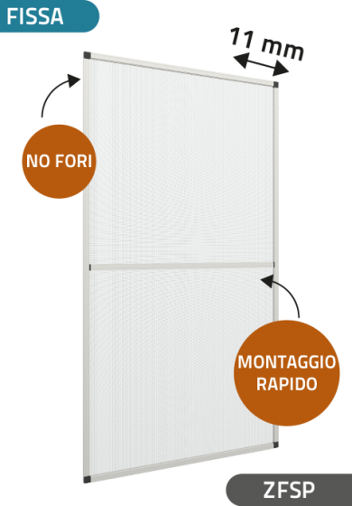 Zanzariera Fissa cm con traverso per dimensioni oltre 120 cm, ingombro da 11 mm - 16793