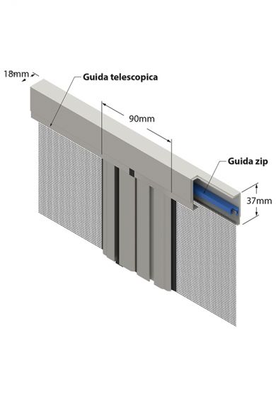 Zanzariera Antivento a rullo Laterale Anticimice "Sigilla" con cerniera ZIP, a doppia Apertura per larghezza Vano oltre 150 cm, con Guida bassa da 17 mm, ingombro da 55 mm - 17990