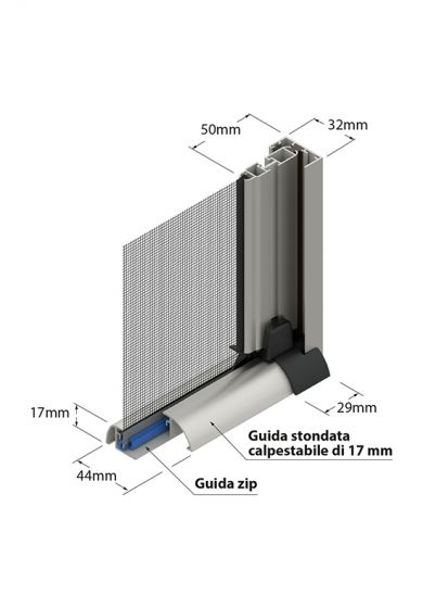 Zanzariera Antivento a rullo Laterale Anticimice 'Sigilla' con cerniera ZIP, con Guida Inferiore da 17 mm, ingombro da 55 mm