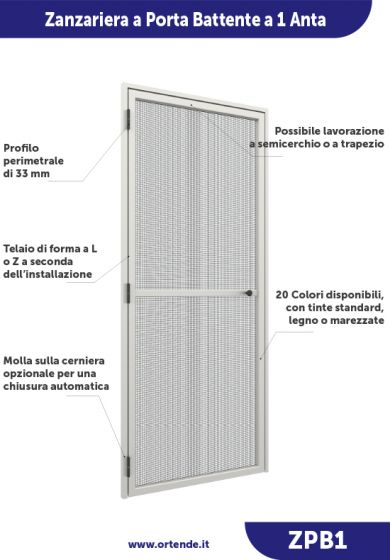 Zanzariera a Porta battente a 1 Anta, ingombro da 33 mm - 836