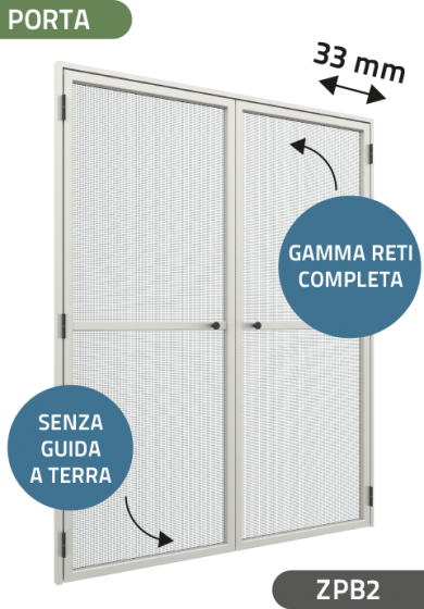 Zanzariera a Porta battente a 2 Ante, ingombro da 33 mm - 837