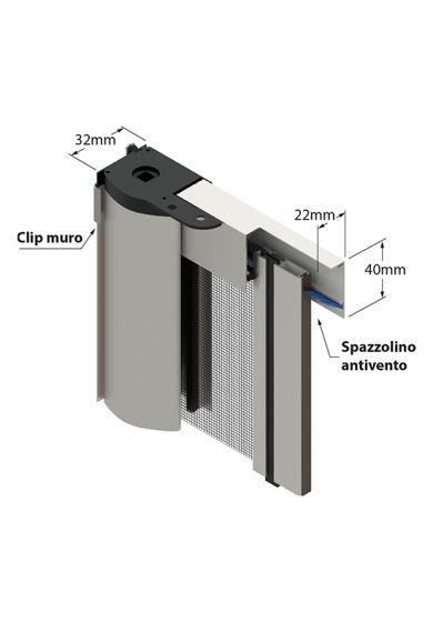Zanzariera con setole Antivento, a rullo Laterale, a Molla e a doppia Apertura per Larghezza Vano fino a 260 cm, Ingombro da 32 mm - 826