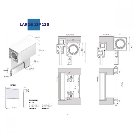 Tenda a Rullo per Esterno, Ingombro 120 mm, per una Larghezza fino a 500 cm - 17870