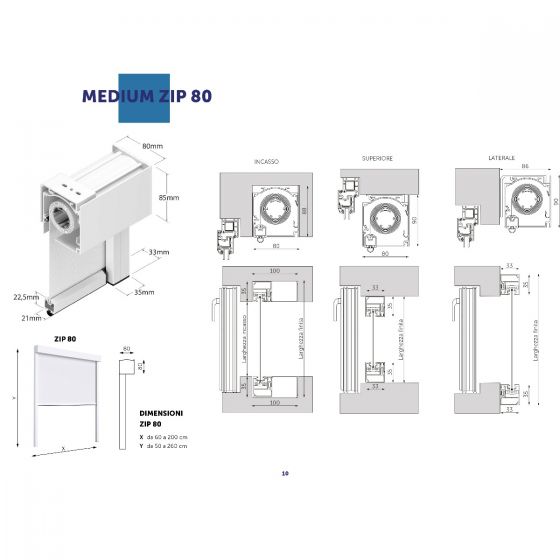 Tenda a Rullo per Esterno, Ingombro 80 mm, per una Larghezza fino a 160 cm - 1164