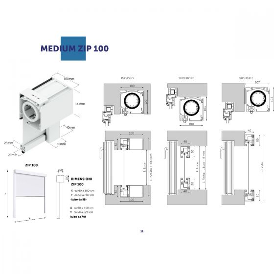 Tenda a Rullo per Esterno, Ingombro 100 mm, per una Larghezza fino a 300 cm - 16720