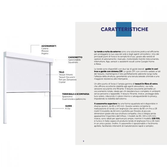 Tenda a Rullo per Esterno, Ingombro 100 mm, per una Larghezza fino a 300 cm - 16720