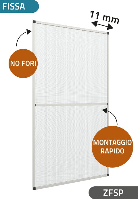 Zanzariera Fissa cm con traverso per dimensioni oltre 120 cm, ingombro da 11 mm - 16793