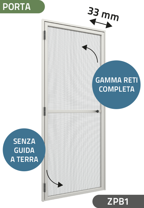 Zanzariera a Porta battente a 1 Anta, ingombro da 33 mm - 836
