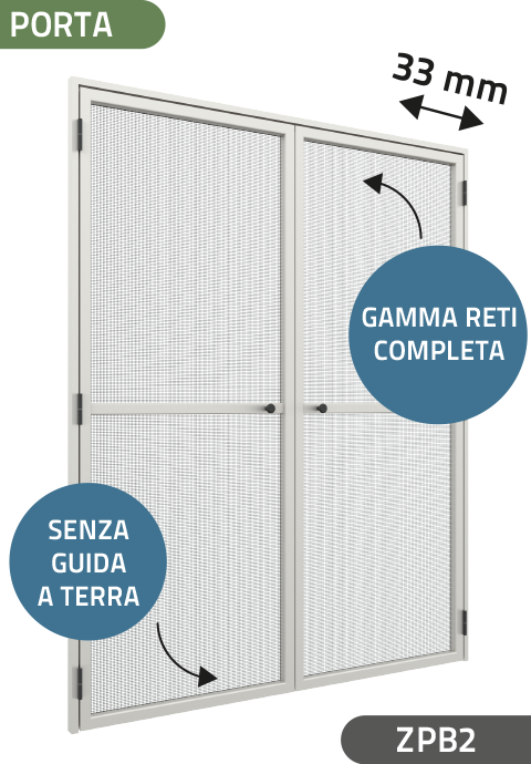 Zanzariera a Porta battente a 2 Ante, ingombro da 33 mm - 837