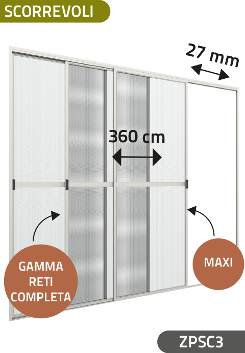 Zanzariera a 3 Pannelli Scorrevoli, ingombro da 33 mm - 834