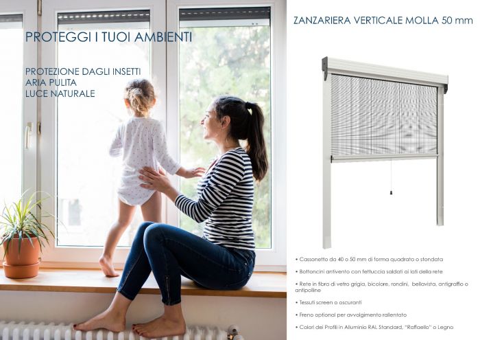 Zanzariera Antivento a rullo Verticale, a Molla, ingombro da 55 mm - 808