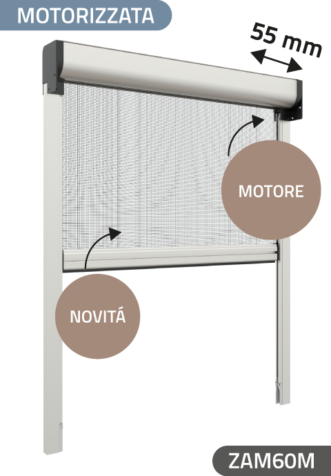 Zanzariera antivento a rullo Verticale, con Motore, ingombro da 60 mm - 18137