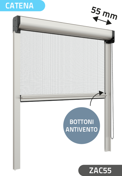 Zanzariera Antivento a rullo Verticale, a Catena, ingombro da 55 mm - 1113