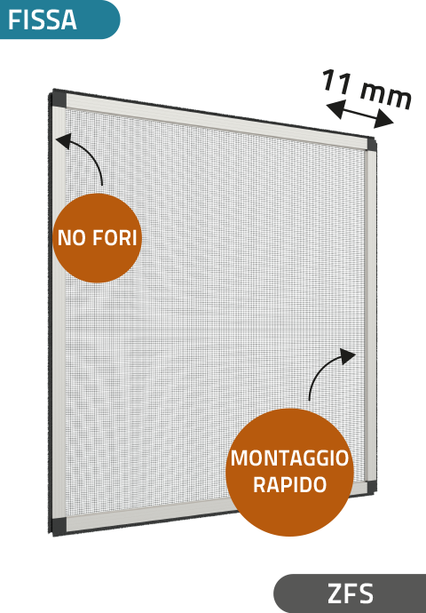 Zanzariera Fissa per dimensioni fino 120 cm, ingombro da 11 mm - 838