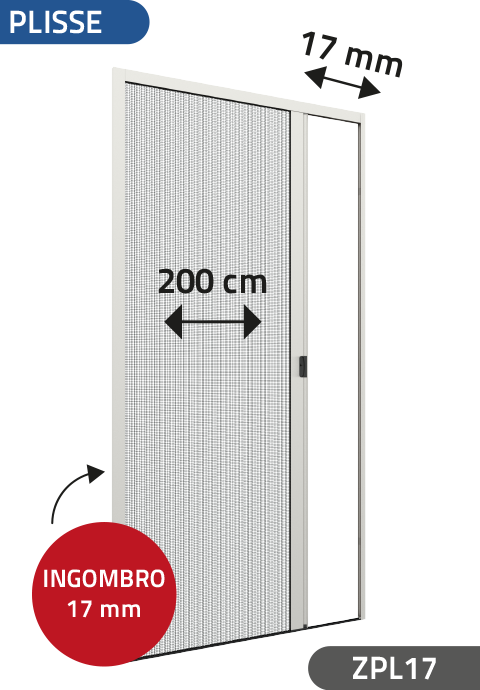 Zanzariera Mini Plisse ad Anta Singola, per larghezza Vano fino a 200 cm, ingombro da 17 mm - 830