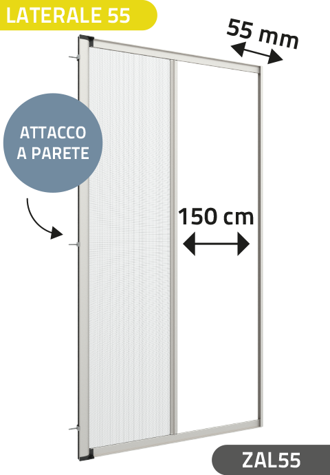 Zanzariera Antivento a rullo Laterale, a Molla, per Larghezza Vano fino a 150 cm, Ingombro da 55 mm - 811
