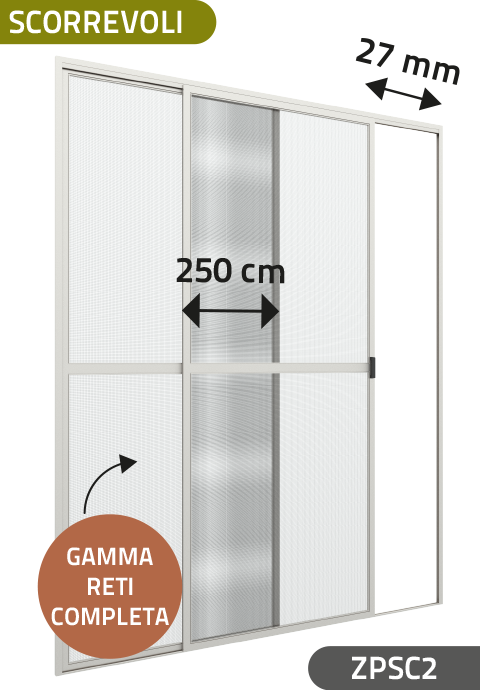 Zanzariera a 2 Pannelli Scorrevoli, ingombro da 33 mm - 833