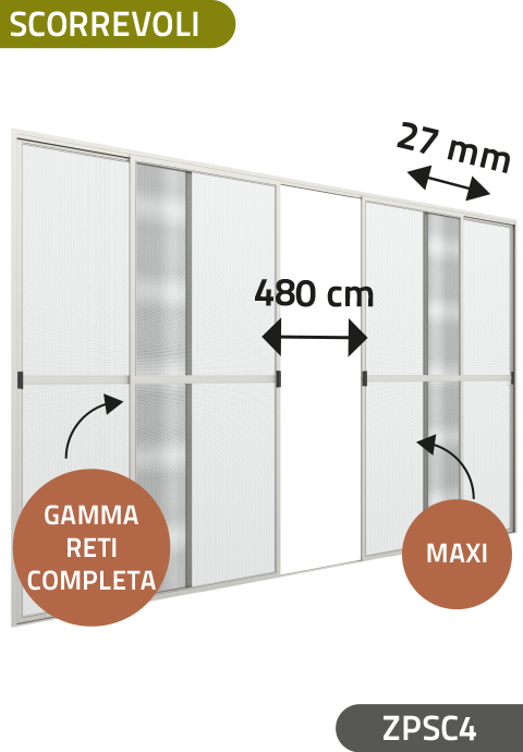 Zanzariera a 4 Pannelli Scorrevoli, ingombro da 33 mm - 835