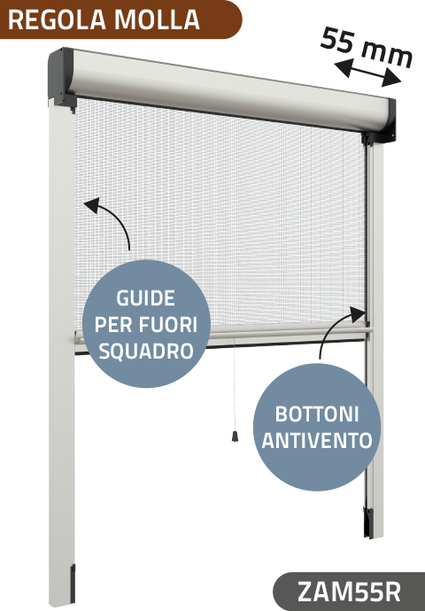 Zanzariera Antivento a rullo Verticale, a Molla "Regola", ingombro da 55 mm - 816