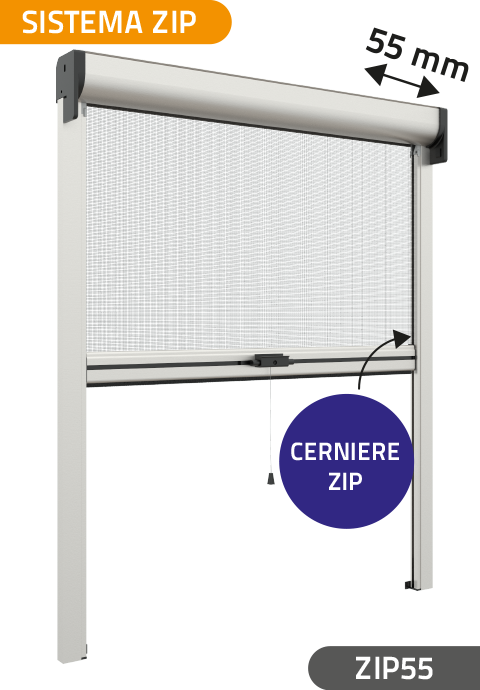 Zanzariera Antivento a rullo Verticale, Anticimice "Sigilla" con cerniera ZIP, ingombro da 55 mm - 16845