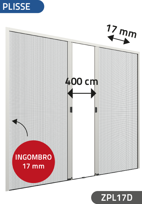 Zanzariera Mini Plisse ad Anta Doppia, per larghezza Vano fino a 400 cm, ingombro da 17 mm - 842