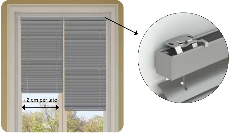 Misura sull anta: misura del vetro più 2 cm per lato