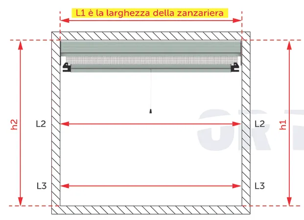 Finestra: larghezza e altezza della luce netta, rilevate in tre punti